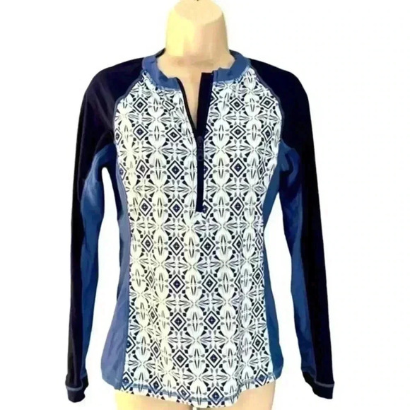 Helen Jon Rash Guard 1/4 Zip Blue and White Size Medium - Picture 1 of 5